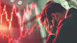 Stressed trader in front of fluctuating stock market graphs, showcasing the intense pressure and anxiety associated with financial trading and investments. 