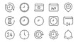 © AcaciaDaydreams - Clock and time line icons set 2. Timing, timer, alarm, watch, hour vector sign or symbol. Isolated on a white background. Pixel perfect. Editable stroke. 64x64.