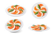 Caprese salad in a plate on a white isolated background