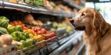 Shopping for Healthy Dog Food in a Pet-Friendly Grocery Store with Colorful Produce. Concept Healthy Dog Food, Pet-Friendly Grocery Store, Colorful Produce, Shopping for Pets, Pet Nutrition