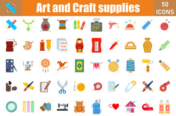 Wall Mural - Art And Craft icon set. Containing eye, scissor, pencil, rular,pin and more. Vector web icons collection