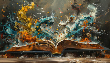 Sticker - A book is opened to a page with a lot of butterflies and smoke