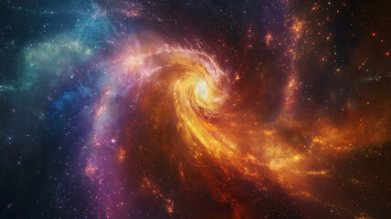 Canvas Print - A starry sky with a bright orange cloud in the middle