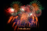 Fototapeta Dmuchawce - colourful firework display set for celebration happy new year and merry christmas and  fireworks on black background