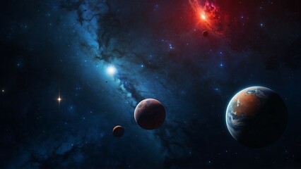 Wall Mural - Cosmic landscape with planets, stars and galaxies.