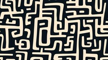 Black White Complex Line Pattern Maze Style  With Grungy Texture,  Creative Banner Background , Generative Ai