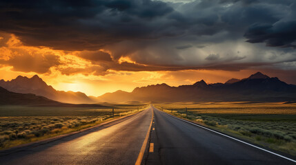 Canvas Print - Majestic Sunset Over Open Highway in Countryside