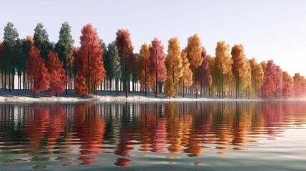 Wall Mural - Serene Autumn Lake with Colorful Trees Reflection