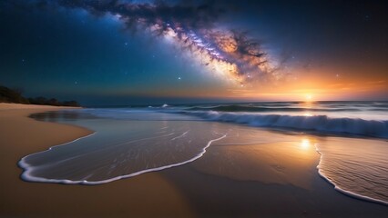Wall Mural - Beautiful sunset on the beach with a view of the Milky Way