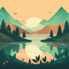 Wall Mural - Tranquil Sunrise Over Serene Mountain Lake