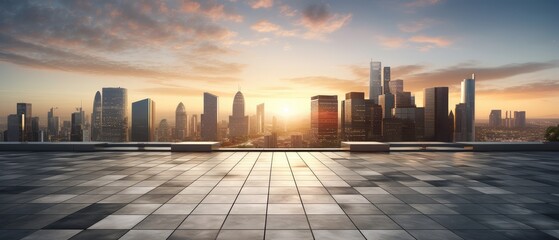 Sticker - Urban Skyline at Sunset from Empty Terrace