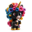 Smiling black unicorn girl cartoon character in 3d design style and colorful rainbow mane curly hair holding mobile phone making selfie taking photo. Cute fairytale fantasy animal concept