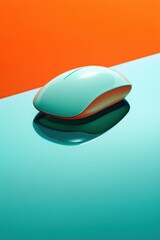 Computer mouse on blue and orange background. 3d abstract