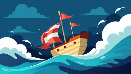 Wall Mural - On the turbulent ocean of existence the sy ship of life sails onward embodying the principles of courage and fortitude.. Vector illustration