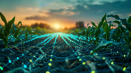 Revolutionize farming with cutting-edge tech! Imagine holographic data overlays in corn fields, guiding precision planting, watering, and pest control, maximizing yields efficiently.