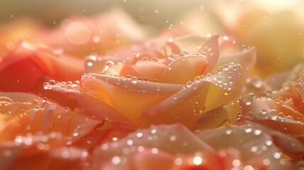 Poster - A serene scene of dew-covered petals bathed in soft morning light, a moment of tranquility