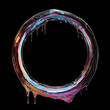 Circle shape liquid holographic with dripping melted, Isolated on black background