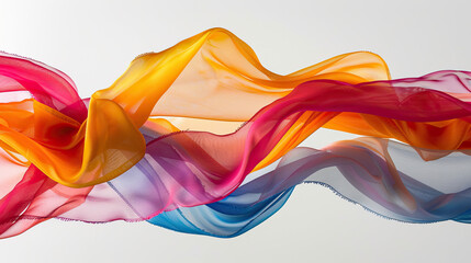 Wall Mural - Colorful fabric floating in air on white background