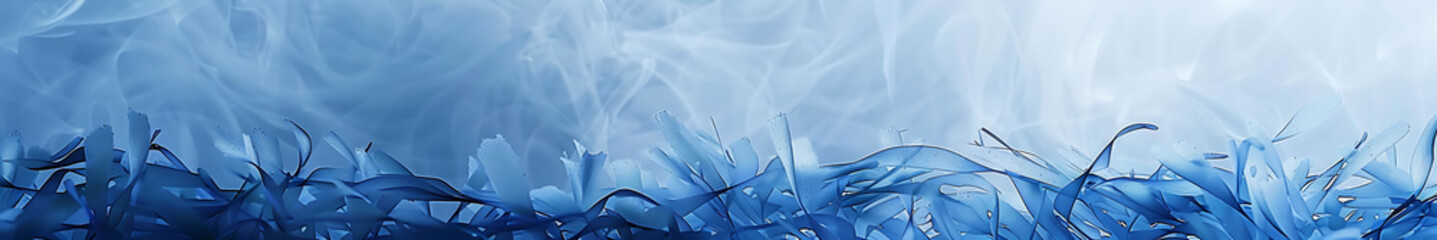 Poster - Blue seaweed background with intertwined, large and thick, matte and translucent elements, with copy space. Soft gradient from light blue to dark blue, sense of depth, high resolution