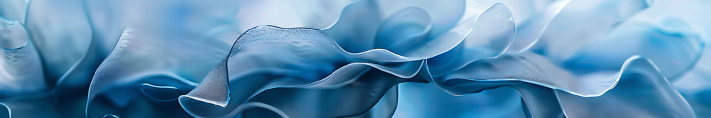 Poster - Blue seaweed background with intertwined, large and thick, matte and translucent elements, with copy space. Soft gradient from light blue to dark blue, sense of depth, high resolution