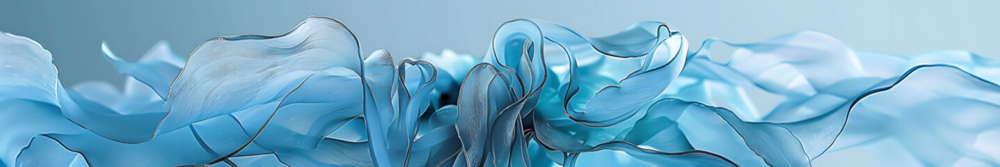 Poster - Blue seaweed background with intertwined, large and thick, matte and translucent elements, with copy space. Soft gradient from light blue to dark blue, sense of depth, high resolution