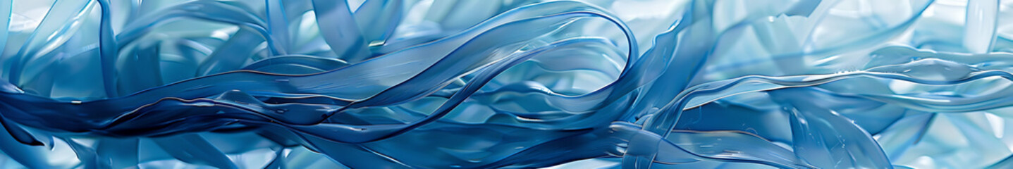 Poster - Blue seaweed background with intertwined, large and thick, matte and translucent elements, with copy space. Soft gradient from light blue to dark blue, sense of depth, high resolution