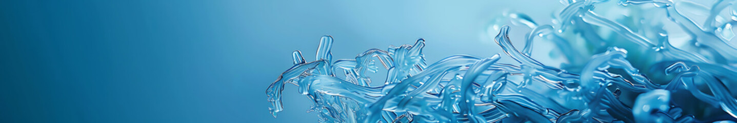 Poster - Blue seaweed background with intertwined, large and thick, matte and translucent elements, with copy space. Soft gradient from light blue to dark blue, sense of depth, high resolution