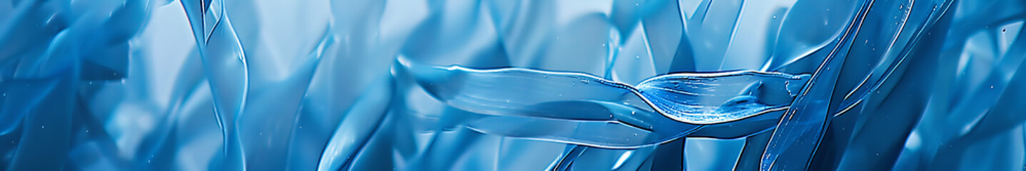 Poster - Blue seaweed background with intertwined, large and thick, matte and translucent elements, with copy space. Soft gradient from light blue to dark blue, sense of depth, high resolution