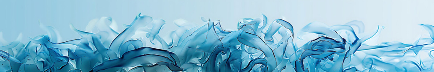 Poster - Blue seaweed background with intertwined, large and thick, matte and translucent elements, with copy space. Soft gradient from light blue to dark blue, sense of depth, high resolution