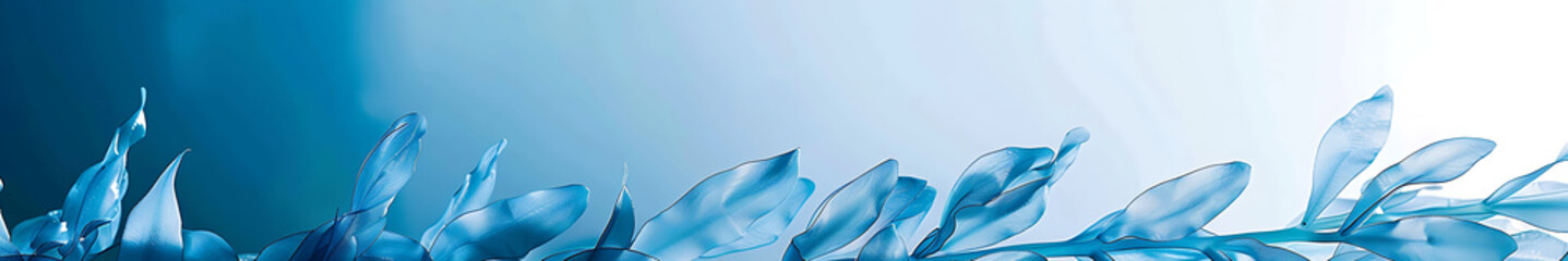 Poster - Blue seaweed background with intertwined, large and thick, matte and translucent elements, with copy space. Soft gradient from light blue to dark blue, sense of depth, high resolution