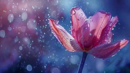 Leinwandbilder - A surreal image of water droplets hovering above a blossoming tulip, magical and serene