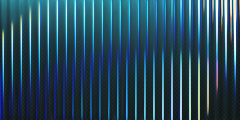 3d transparent ribbed glass background with refraction and holographic effect. Reeded glass with rainbow gradient. Render of corrugated wall with overlay reflection light on dark. 3d vector background