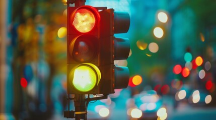 Poster - A traffic signal changing from red to green, symbolizing the flow of vehicles