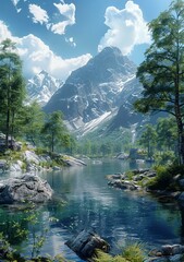 Wall Mural - The crystal-clear lake in the heart of the majestic mountains