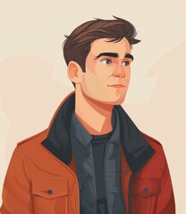 Sticker - A handsome young man with brown hair and blue eyes is wearing a red jacket.