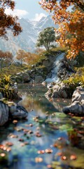 Sticker - Tranquil Autumn Mountain Stream in the Wilderness