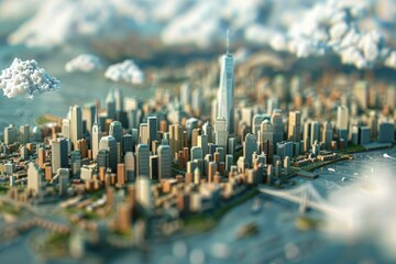 Wall Mural - Small City Model with Clouds