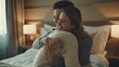© The Little Hut - Happy adult couple hug with love and tenderness in indoor bedroom leisure activity Couple enjoy travel in hotel room Man and woman smiling and enjoying time together at home Good relat : Generative AI