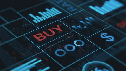 Poster - Financial charts background animation, futuristic interface, concept for stock market or online trading, isometric view (3d render)