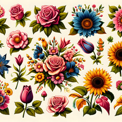 Wall Mural - seamless pattern with roses. design, nature, art, spring, illustration,Ai generated 