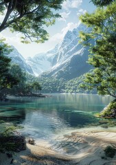 Poster - Tranquil Mountain Lake Scenery