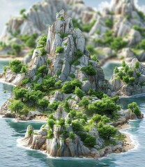 Wall Mural - A Rocky Island With Green Trees In The Middle Of The Ocean