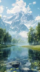 Canvas Print - Tranquil Mountain Lake in a Valley with Lush Forest