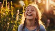 Outdoors portrait of beautiful young girl laughing : Generative AI