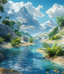 Wall Mural - The oasis in the middle of the mountains