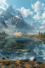 Poster - Mountains, lake and sky