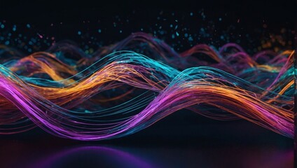 Vibrant Data Streams, Abstract Neon Waves of Optic Fiber Cables in D AI Design