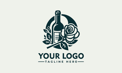 Wall Mural - bottle of wine and a beautiful rose vector logo design