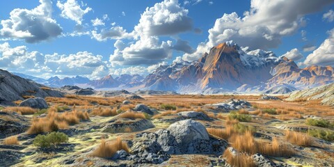 Canvas Print - Arid desert landscape with mountains in the distance