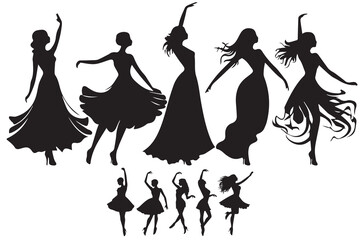 Wall Mural - silhouettes of dancing Girl Group